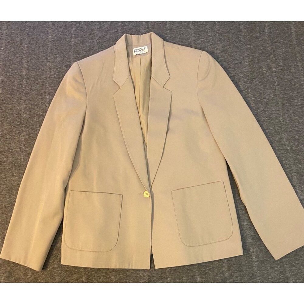 Koret Womens Beige Blazer Jacket Size 10 USA-Made Wool Blend Button Front Vtg‎